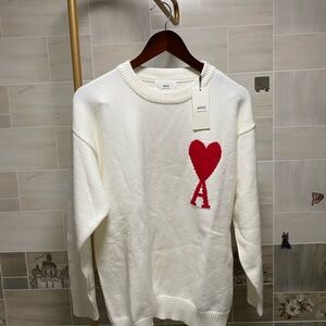Ami White Sweater with Red Heart and Letter A❤️❤️